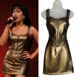 NWT Vintage 90s Selena Quintanilla Boutique Bronze Metallic Skirt Set Medium